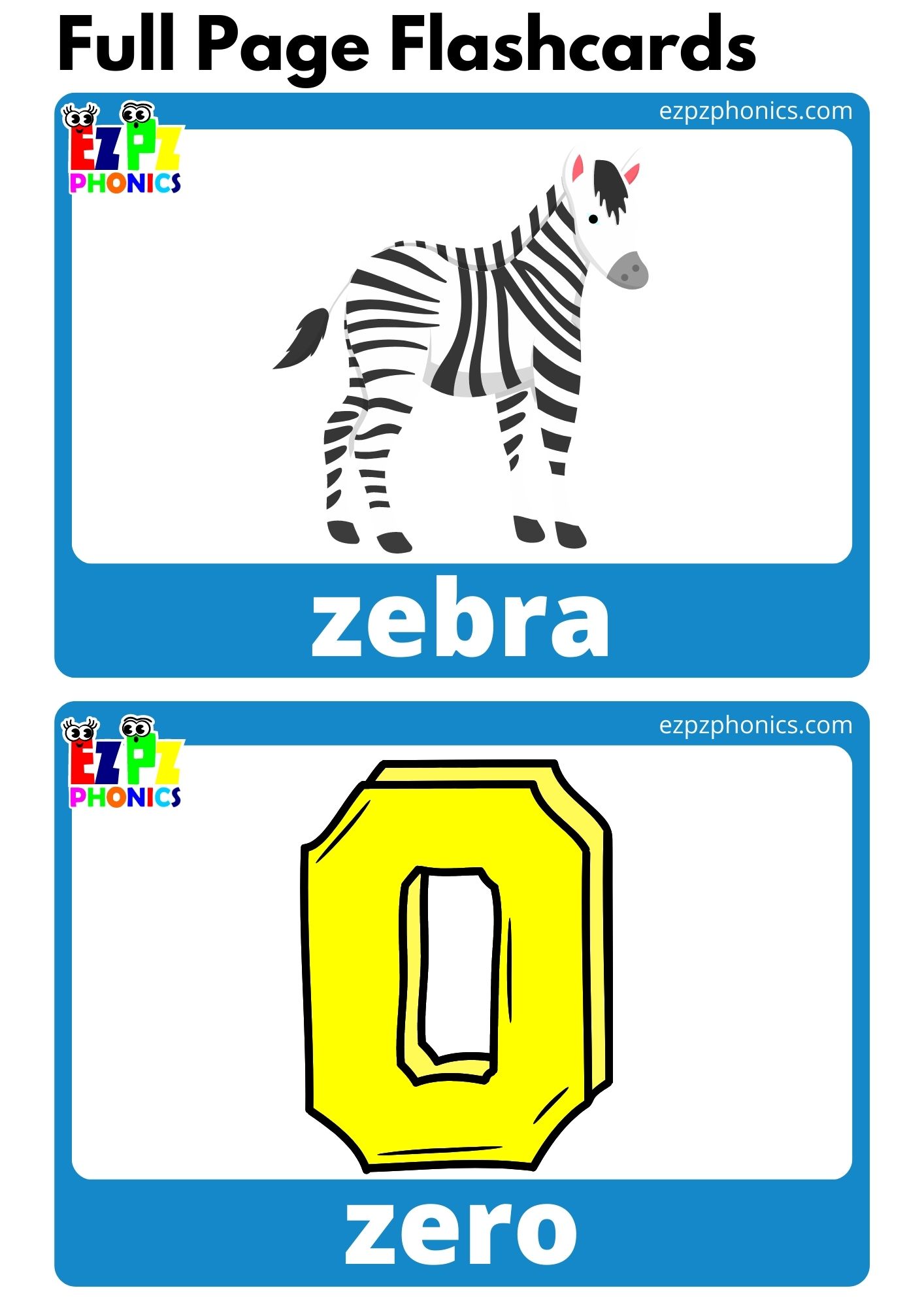 Z Beginning Sounds Full Page Flashcards with Words Phonics Alphabet Letter Sounds Flashcards Free PDF Download or View Online for Homeschool Parents and Teachers